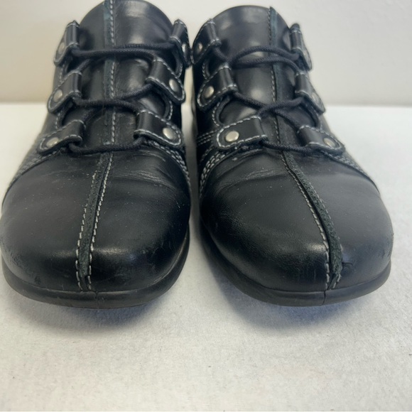 Ecco Womens 38 Black Leather Walking Shoes size 7/7.5 EUC Casual Sneakers - Picture 3 of 10